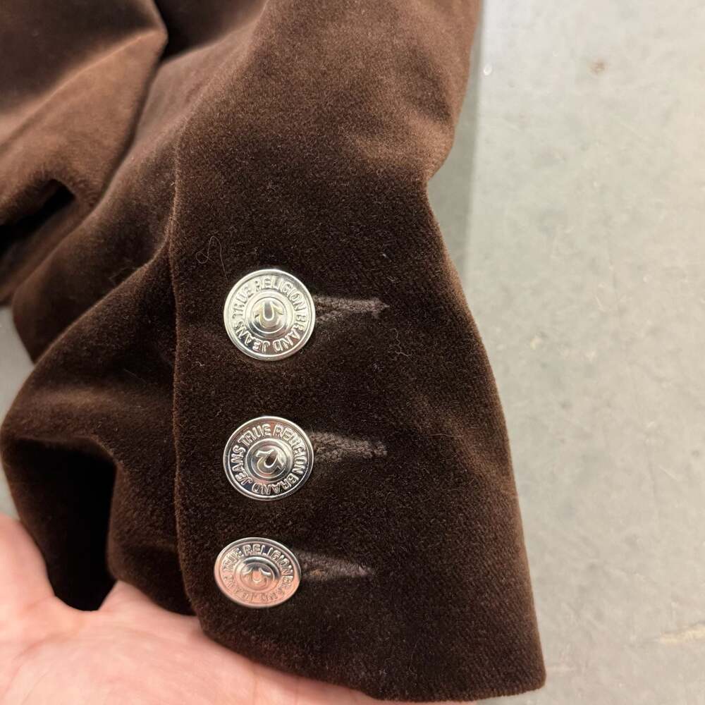 True Religion Brown Velvet Embroidered Blazer Jacket Floral Back Graphic Y2K - Picture 5 of 7